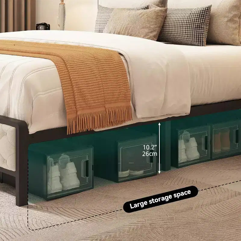 Roger Modern Platform Bed Frame with Upholstered Storage Headboard and Footboard