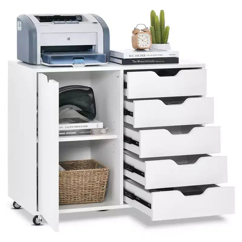 5-Drawer Chest Rolling Storage Dresser Lateral File Cabinet with Adjustable Shelf