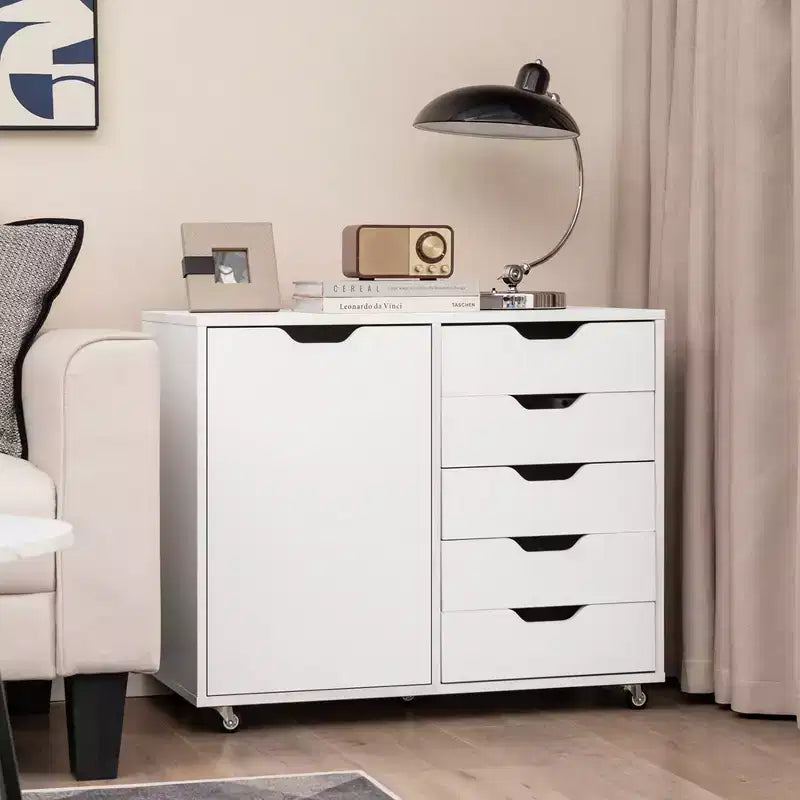 5-Drawer Chest Rolling Storage Dresser Lateral File Cabinet with Adjustable Shelf