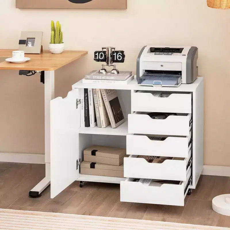 5-Drawer Chest Rolling Storage Dresser Lateral File Cabinet with Adjustable Shelf