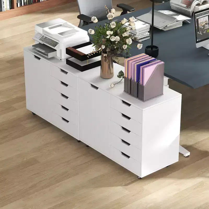 5-Drawer Chest Rolling Storage Dresser Lateral File Cabinet with Adjustable Shelf