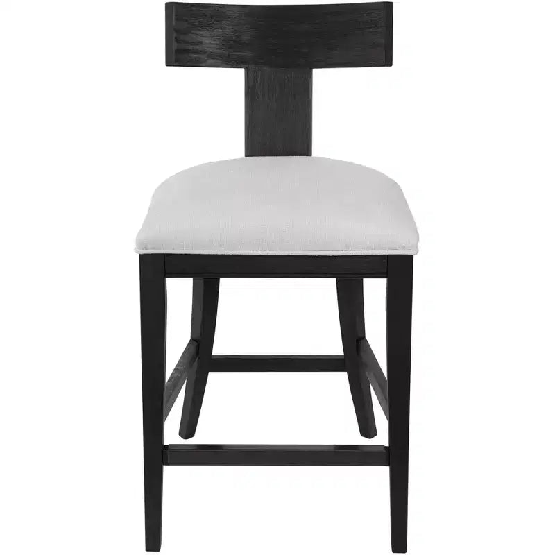 Uttermost Charcoal Wood Bar Stool Black 26 1/4 High Modern White Fabric Cushion with Backrest Footrest for Kitchen Counter Height