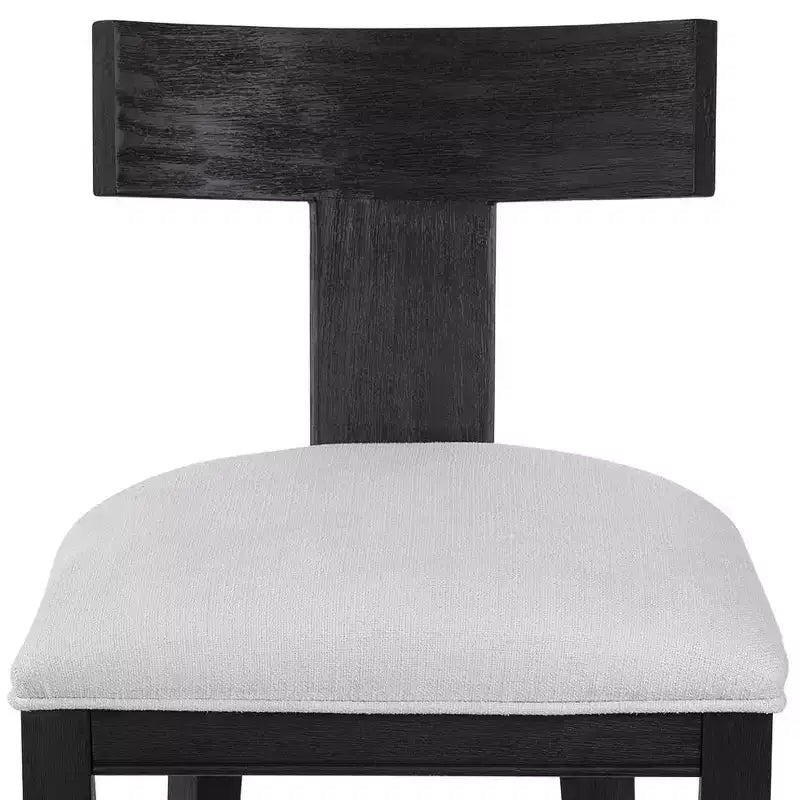 Charcoal Wood Bar Stool Black 26 1/4 High Modern White Fabric Cushion with Backrest Footrest for Kitchen Counter Height