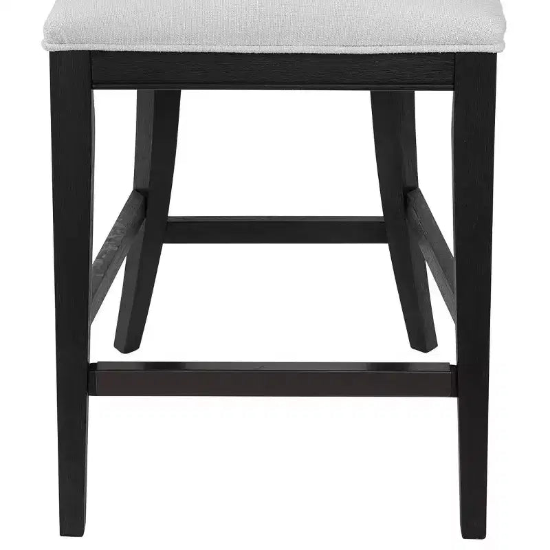 Charcoal Wood Bar Stool Black 26 1/4 High Modern White Fabric Cushion with Backrest Footrest for Kitchen Counter Height