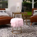 Round Pink Faux Fur Foot Stool Storage Ottoman with Pale Gold Legs