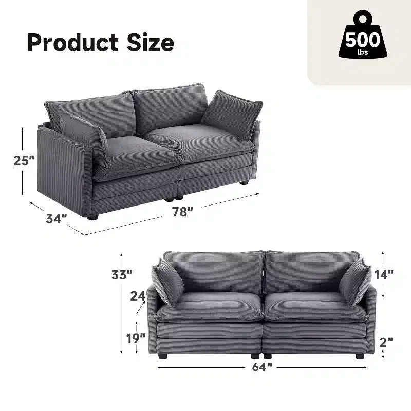 78'' Upholstered Corduroy Reception Loveseat