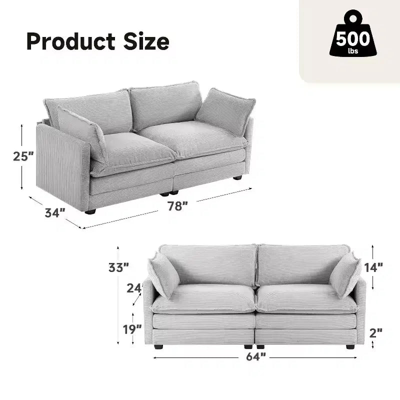 78'' Upholstered Corduroy Reception Loveseat