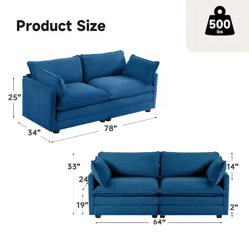78'' Upholstered Corduroy Reception Loveseat