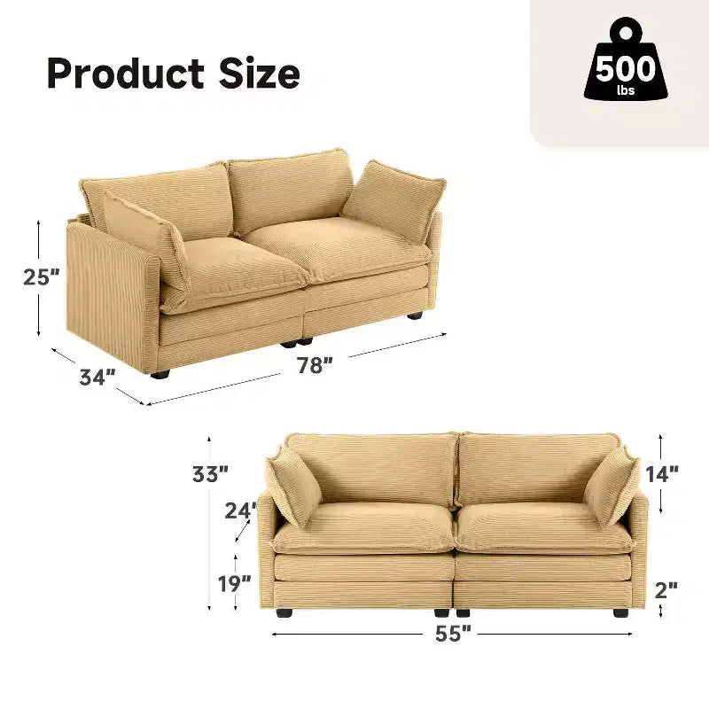 78'' Upholstered Corduroy Reception Loveseat