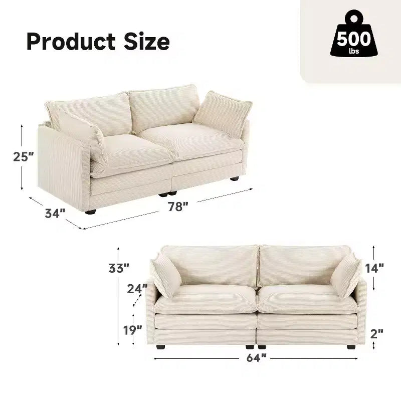 78'' Upholstered Corduroy Reception Loveseat