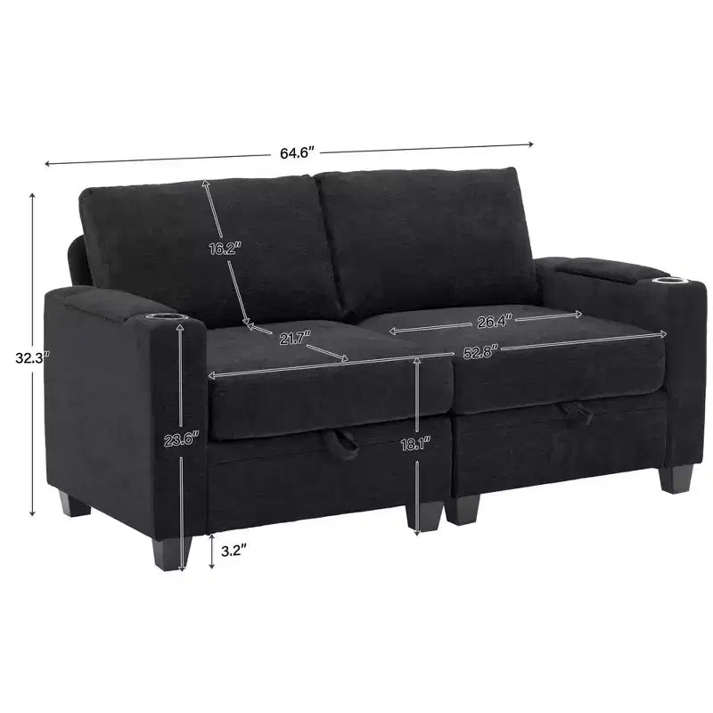 Upholstered Chenille Storage Reception Loveseat for Living Room Bedroom