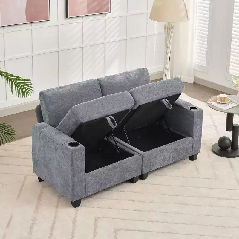 Upholstered Chenille Storage Reception Loveseat for Living Room Bedroom