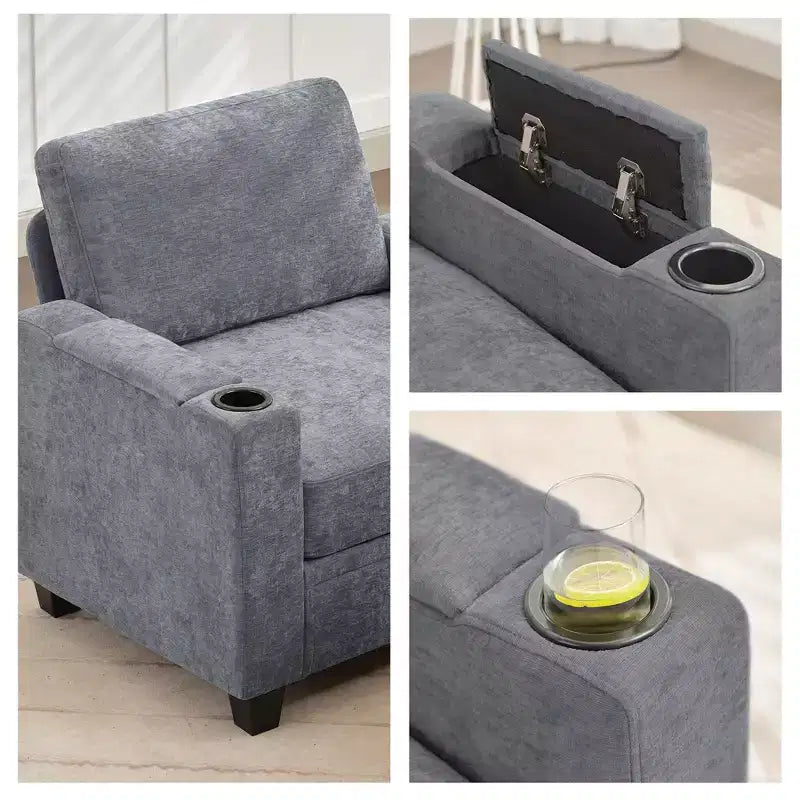 Upholstered Chenille Storage Reception Loveseat for Living Room Bedroom