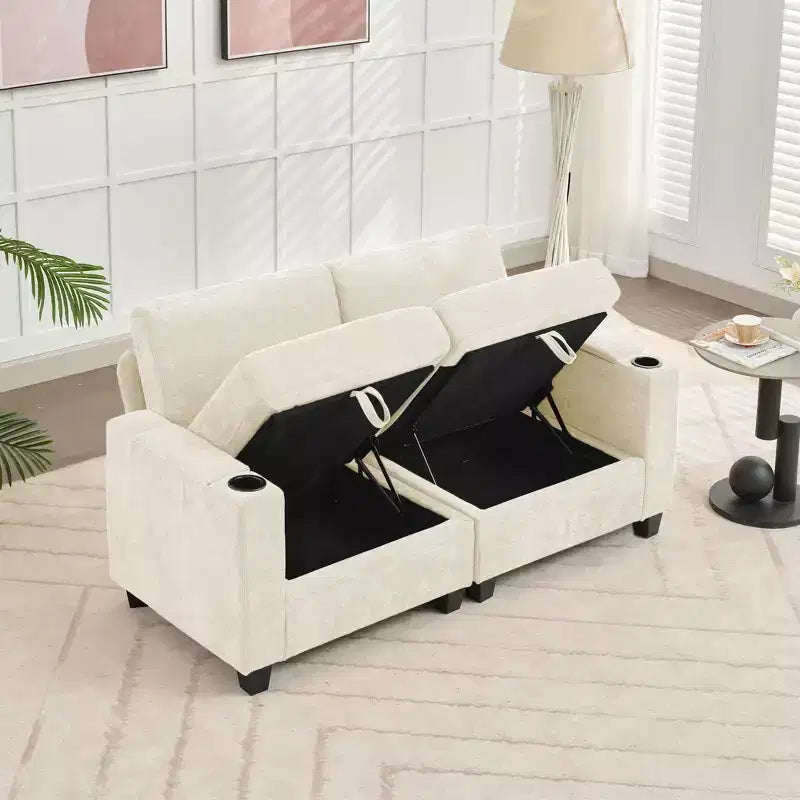 Upholstered Chenille Storage Reception Loveseat for Living Room Bedroom