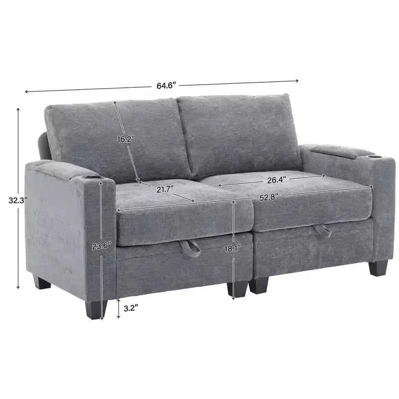 Upholstered Chenille Storage Reception Loveseat for Living Room Bedroom