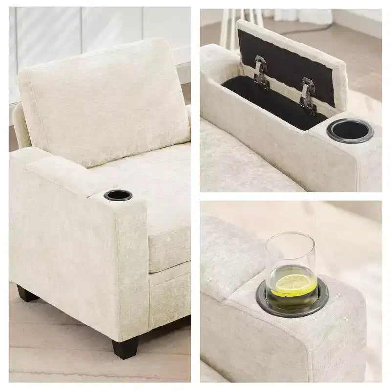 Upholstered Chenille Storage Reception Loveseat for Living Room Bedroom