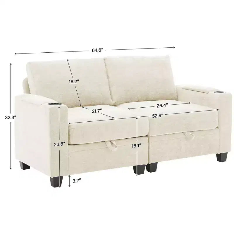 Upholstered Chenille Storage Reception Loveseat for Living Room Bedroom