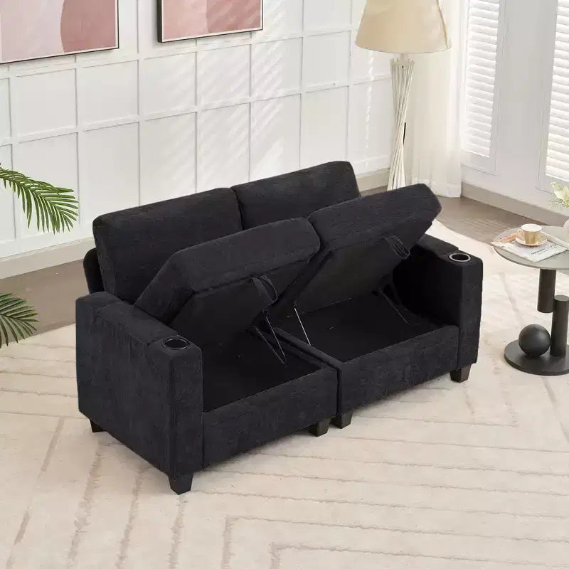 Upholstered Chenille Storage Reception Loveseat for Living Room Bedroom