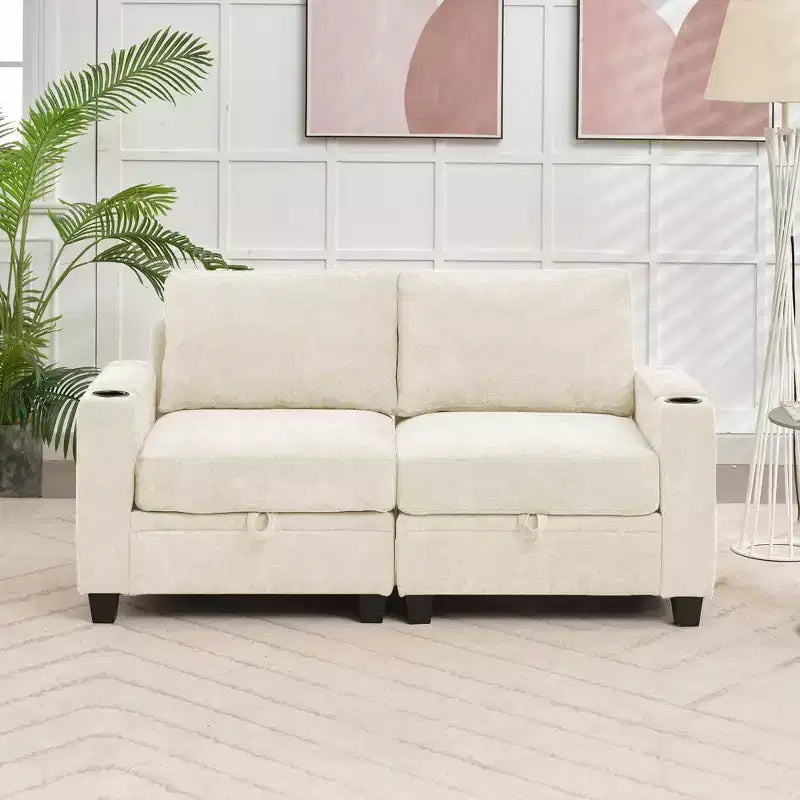 Upholstered Chenille Storage Reception Loveseat for Living Room Bedroom