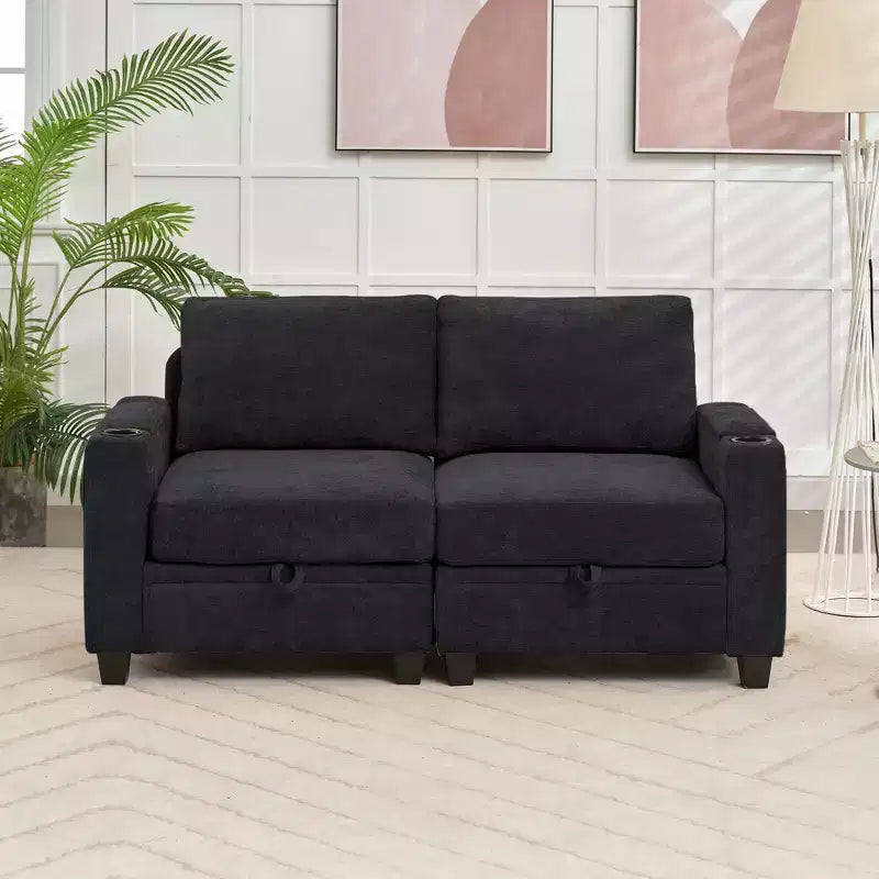 Upholstered Chenille Storage Reception Loveseat for Living Room Bedroom