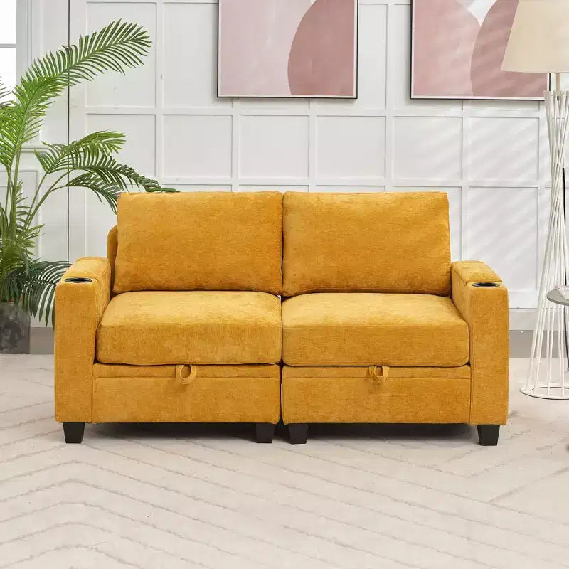 Upholstered Chenille Storage Reception Loveseat for Living Room Bedroom