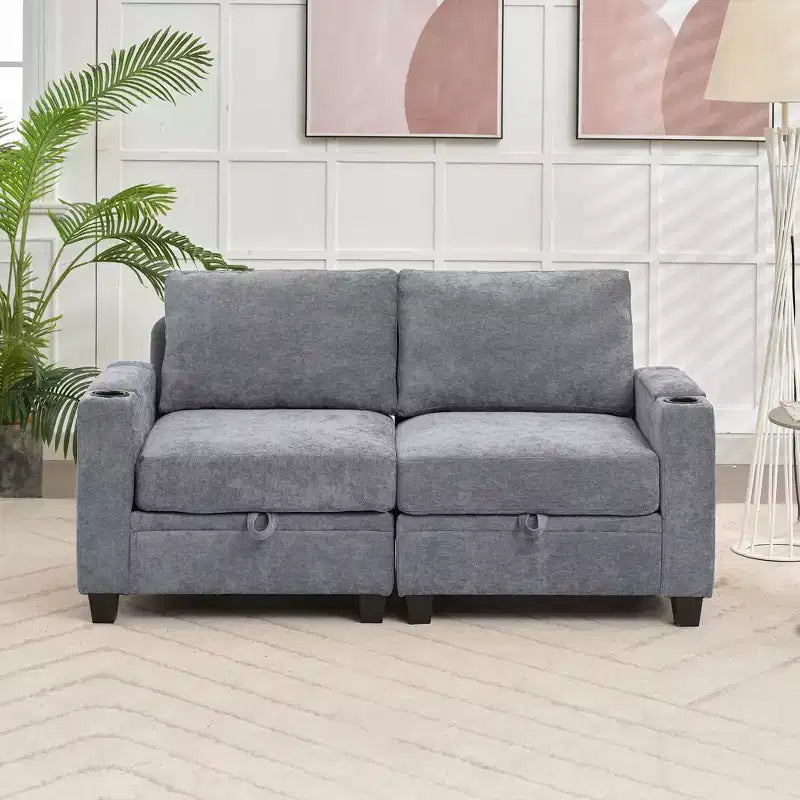 Upholstered Chenille Storage Reception Loveseat for Living Room Bedroom